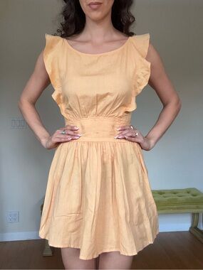 Free People Peach Ruffle Sleeve Mini Dress